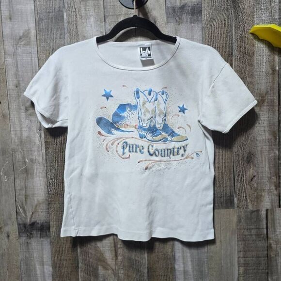 Vintage White Single Stitch Pure Country Graphic Print Banydoll Tee Crop Top Mad - Picture 1 of 5